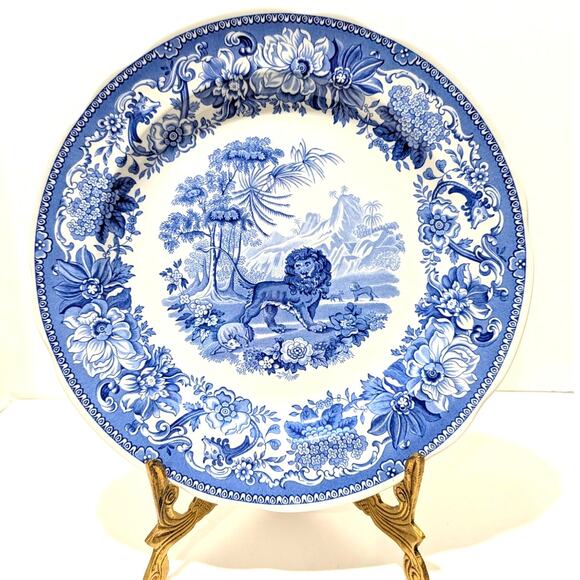 Spode Blue Room Collection Aesop's Fables Lion Dinner Plate 10 1/2” Scallop Edge - Picture 1 of 13